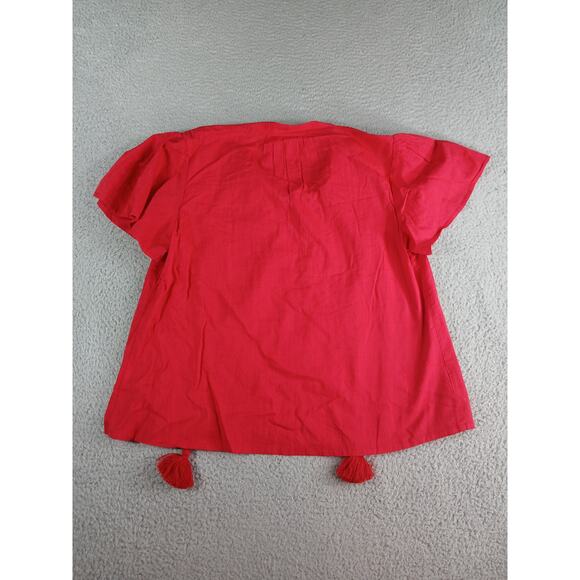 Knox Rose Shirt Womens Medium Red Tassels Flowy Tunic Short Sleeve Target NWT - Picture 7 of 9